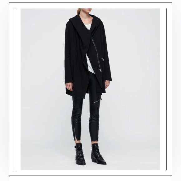 ALL SAINTS Navarre Oversized Jacket Sweatshirt Black - Picture 3 of 16